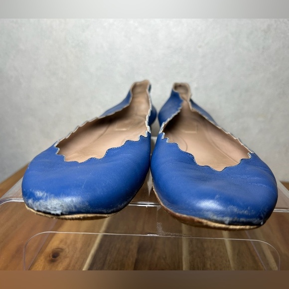 Chloe Lauren Soft Leather Blue Scalloped Edge Round Toe Slip On Ballet Flats 39 - Picture 4 of 10
